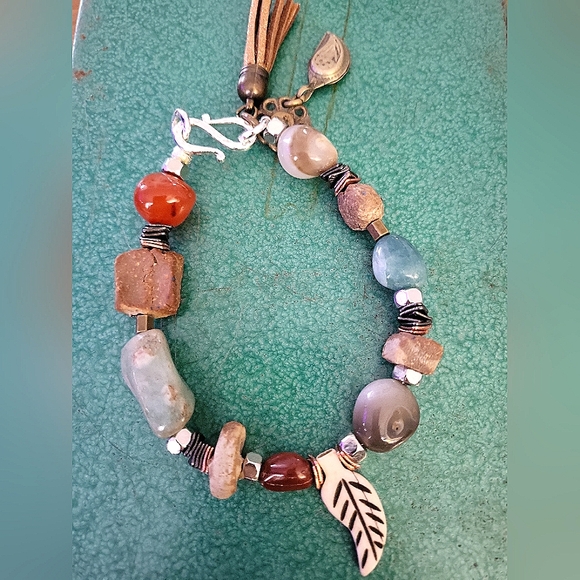 Blue Honey Jewelry Nature Walk Gemstone & Bone Bead Bohemian Bracelet XL - Picture 2 of 8